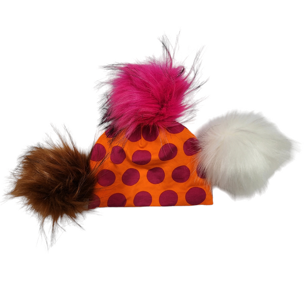 Tuque pois rose et orange, *pompons vendus séparément*