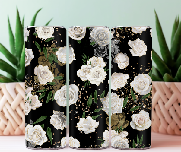 Tumbler 20 oz fleuris or motif prêt-à-partir