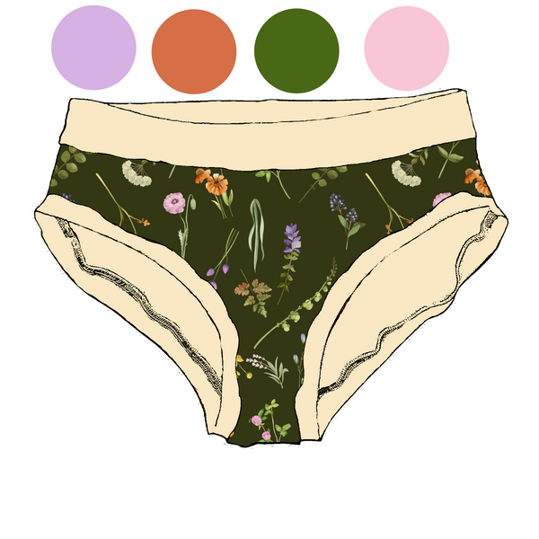 Culotte menstruelle Douces fleurs olives