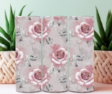 Tumbler 20 oz jolies fleurs fond gris prêt-à-partir