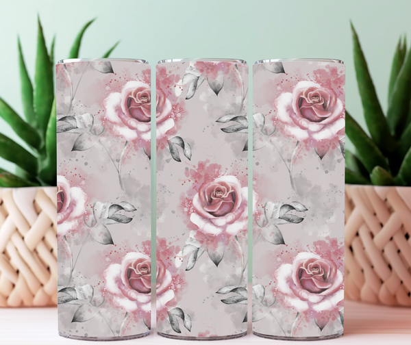 Tumbler 20 oz jolies fleurs fond gris prêt-à-partir