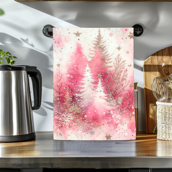 Linge à vaisselle sapins roses (PRÉ-COMMANDE)