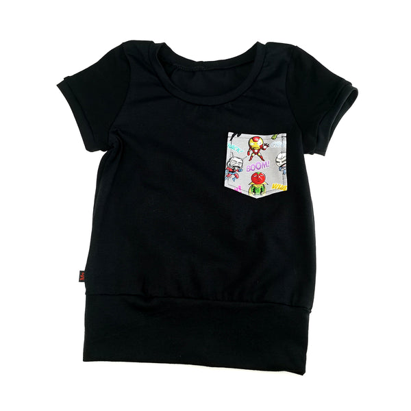 T-shirt évolutif noir à poche heros