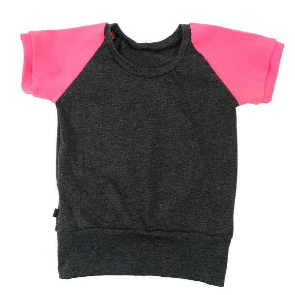 t-shirt charcoal et rose 6-9 ans