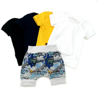 Short, culotte courte demi-taille t-rex et ces amis, bleu