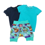 Short, culotte courte demi-taille monstres et leurs avions, turquoise
