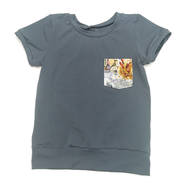 T-shirt évolutif à poche 6-9 ans dino (gris moyen)