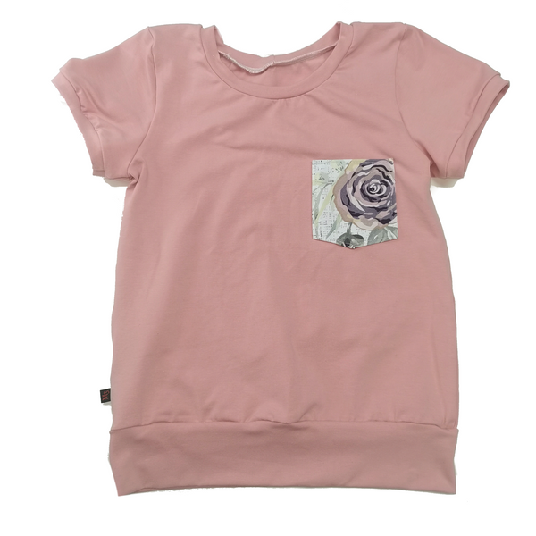 T-shirt évolutif à poche 6-9 ans fleuris roses