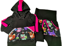 hoodies évolutif bandes fushia dentelle minis monstres et avions sur fond noir